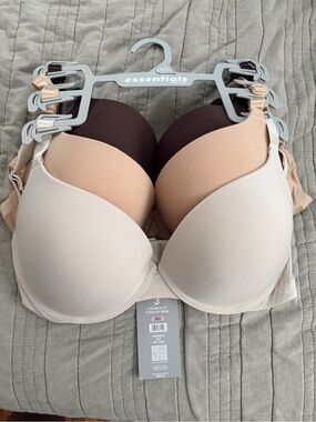 Essentials 3-Pack Smooth T-Shirt Bras - Cream, Tan, Brown